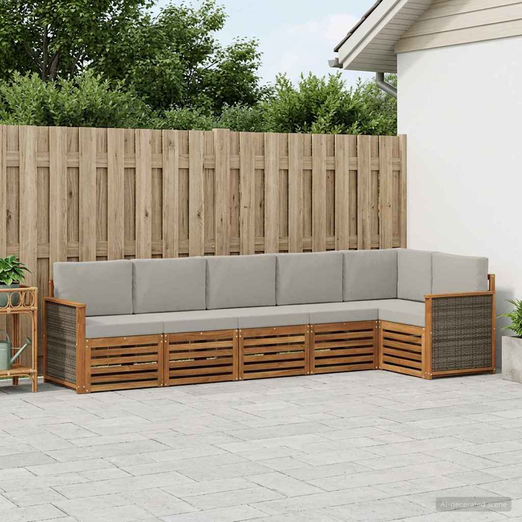 vidaXL Zestaw sof na zewnątrz 5 szt. Naturalny i jasnoszary