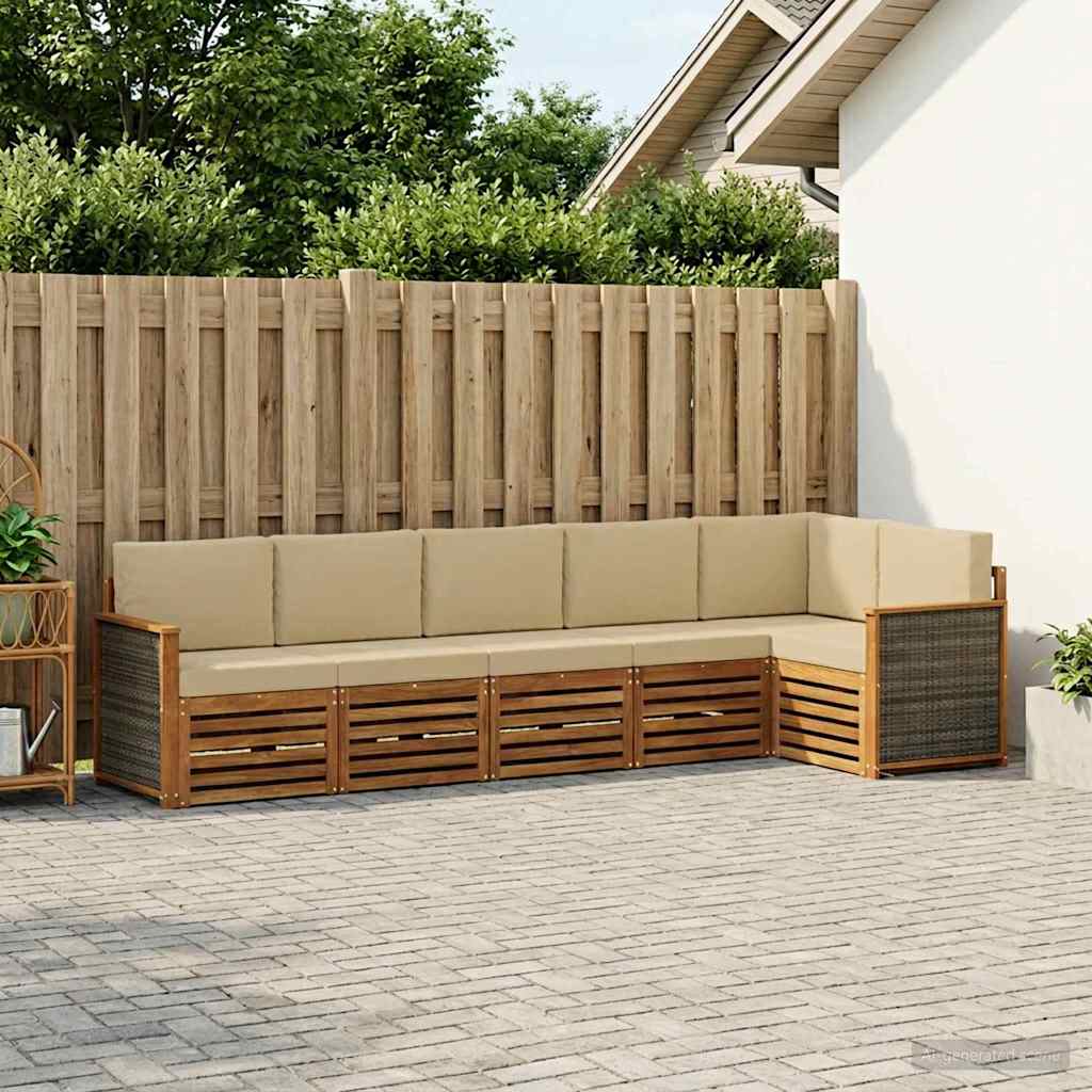 vidaXL Zestaw sofy narożnej z poduszką 5 pcs naturalny
