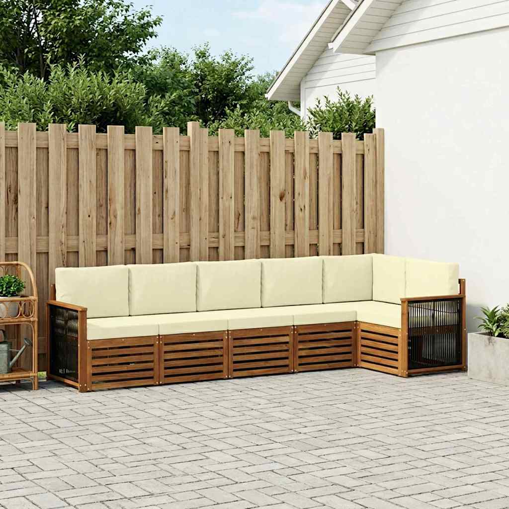 vidaXL Zestaw sofy narożnej z poduszką 5 pcs Naturalny i Kremowy