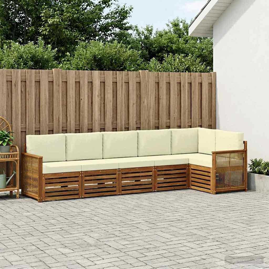 vidaXL Zestaw sofy narożnej z poduszką 5 pcs Naturalny i Kremowy
