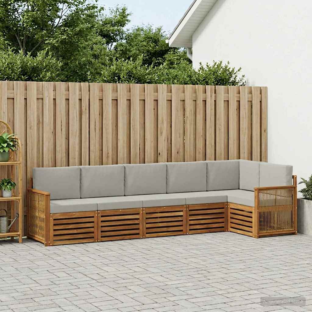 vidaXL Zestaw sofy narożnej z poduszką 5 pcs Naturalny i jasnoszary