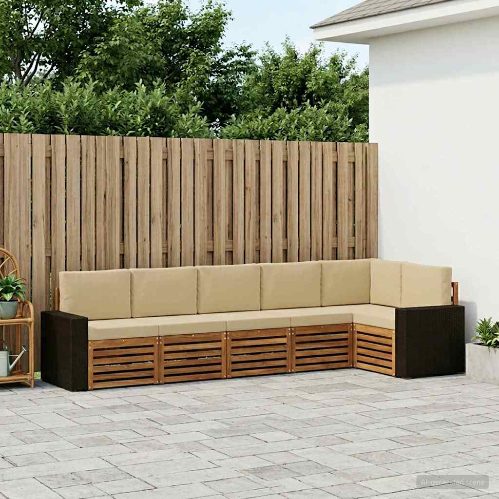 vidaXL Zestaw sofy narożnej z poduszką 6 pcs Naturalny i Beżowy