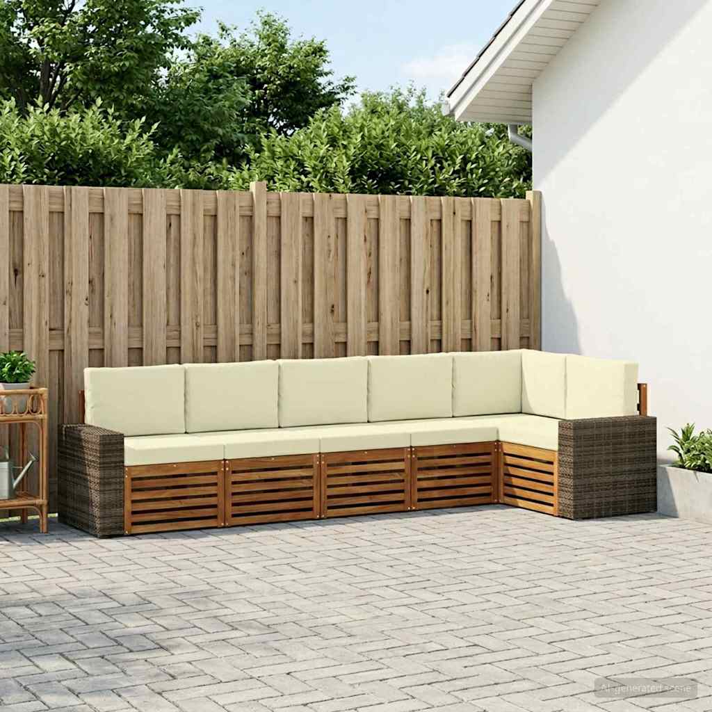 vidaXL Zestaw sofy narożnej z poduszką 6 pcs Naturalny i Kremowy