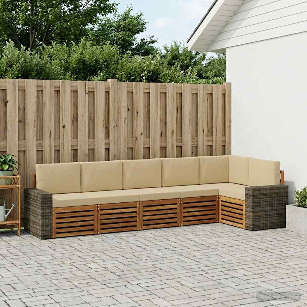 vidaXL Zestaw sofy narożnej z poduszką 6 pcs Naturalny i Beżowy