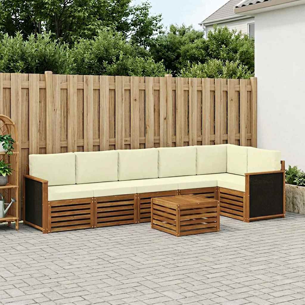 vidaXL Zestaw sofy narożnej z poduszką 6 pcs Naturalny i Kremowy
