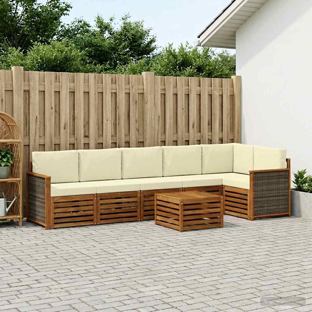 vidaXL Zestaw sofy narożnej z poduszką 6 pcs Naturalny i Kremowy
