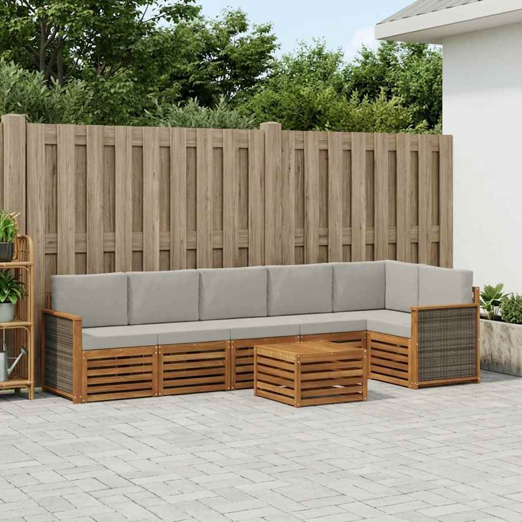 vidaXL Zestaw sofy narożnej z poduszką 6 pcs Naturalny i jasnoszary