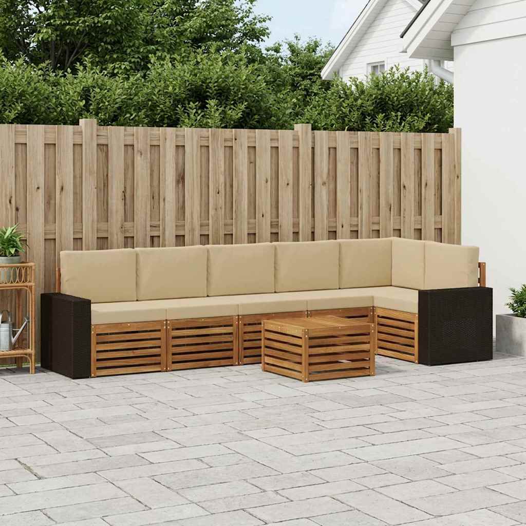 vidaXL Zestaw sofy narożnej z poduszką 7 pcs Naturalny i Beżowy