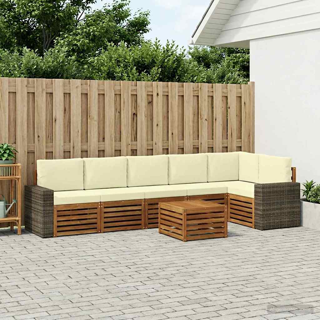 vidaXL Zestaw sofy narożnej z poduszką 7 pcs Naturalny i Kremowy
