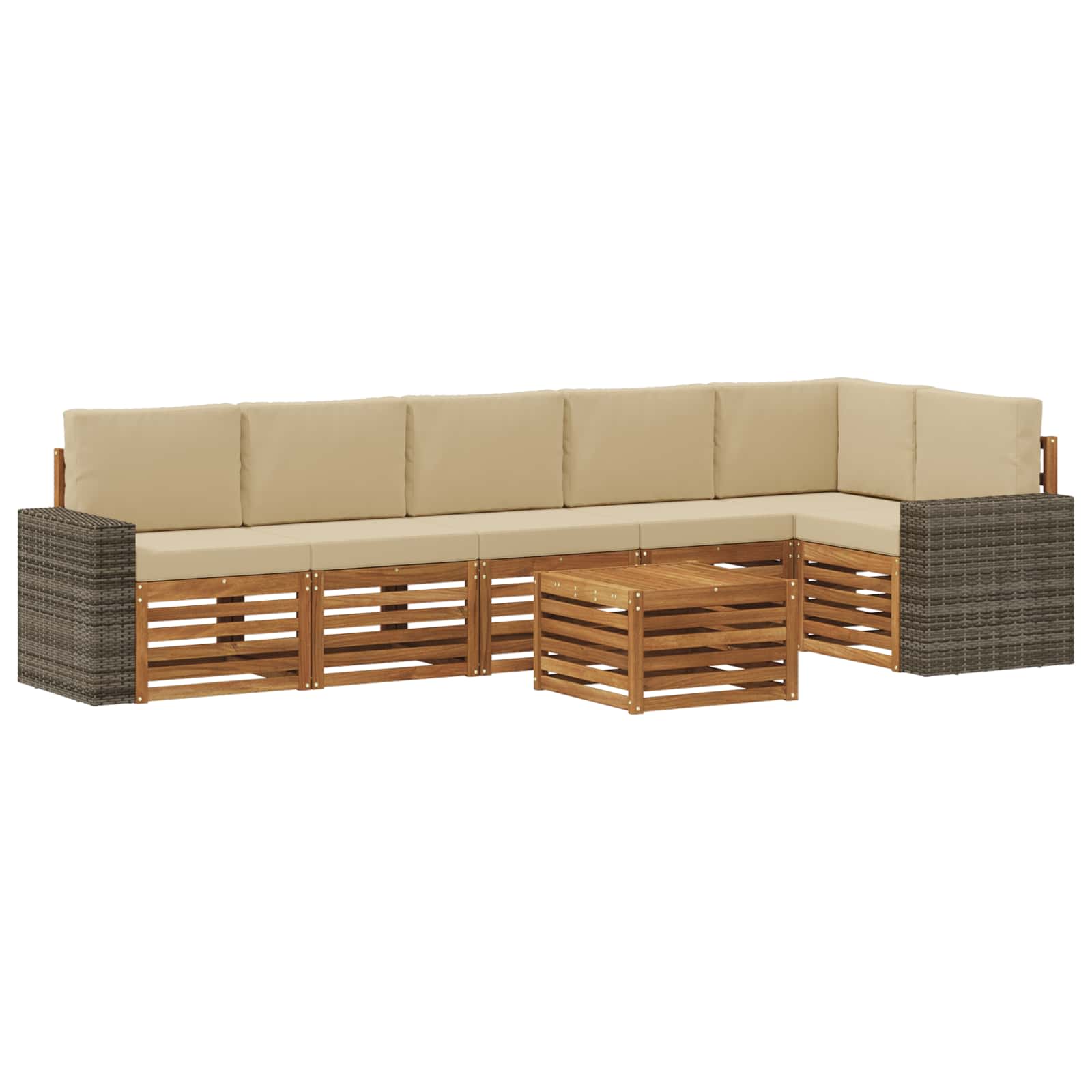 vidaXL Zestaw sofy narożnej z poduszką 7 pcs Naturalny i Beżowy