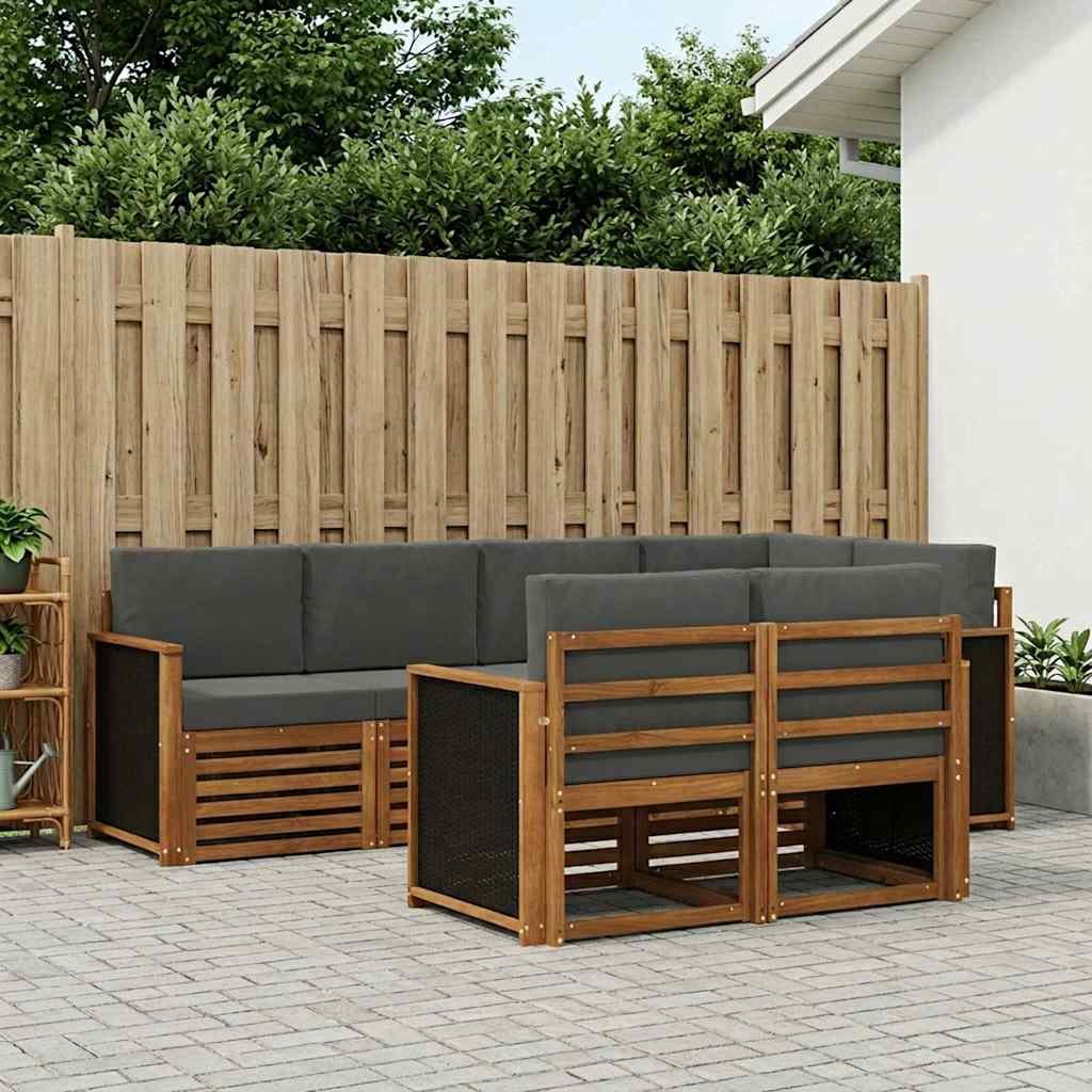 vidaXL Zestaw sofy narożnej z poduszką 6 pcs Naturalny i Antracytowy