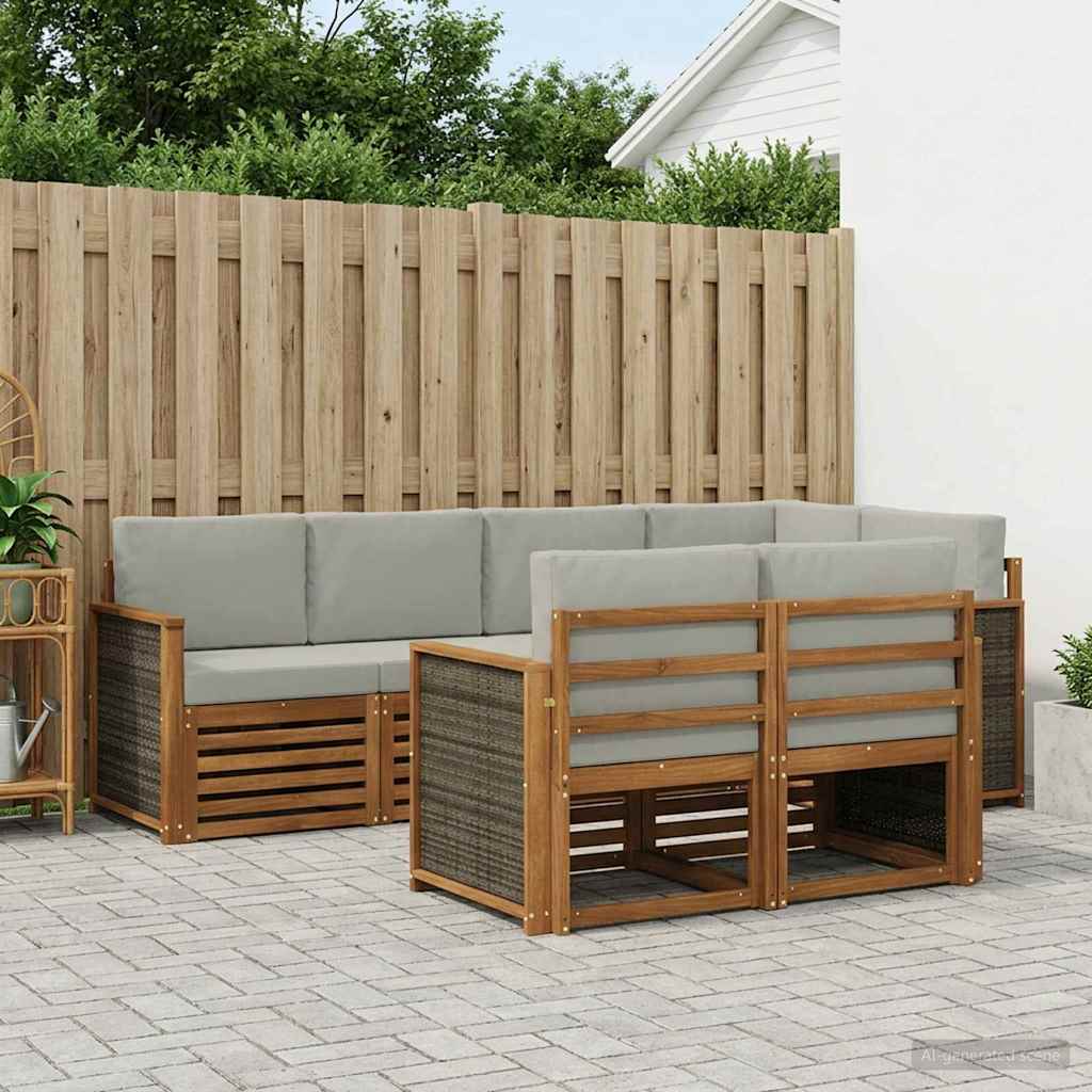 vidaXL Zestaw sofy narożnej z poduszką 6 pcs Naturalny i jasnoszary