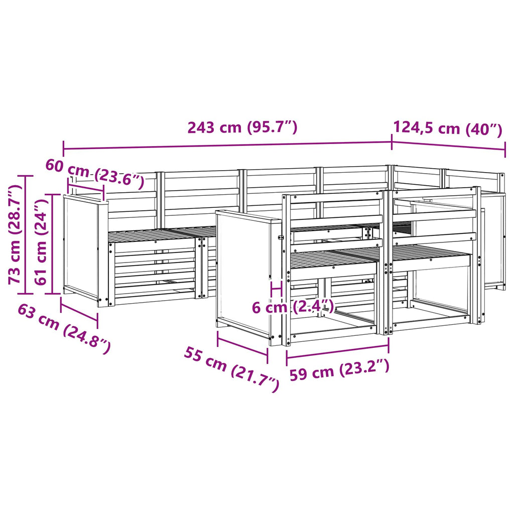 vidaXL Zestaw sofy narożnej 6 pcs naturalny Lite Drewno Akacji