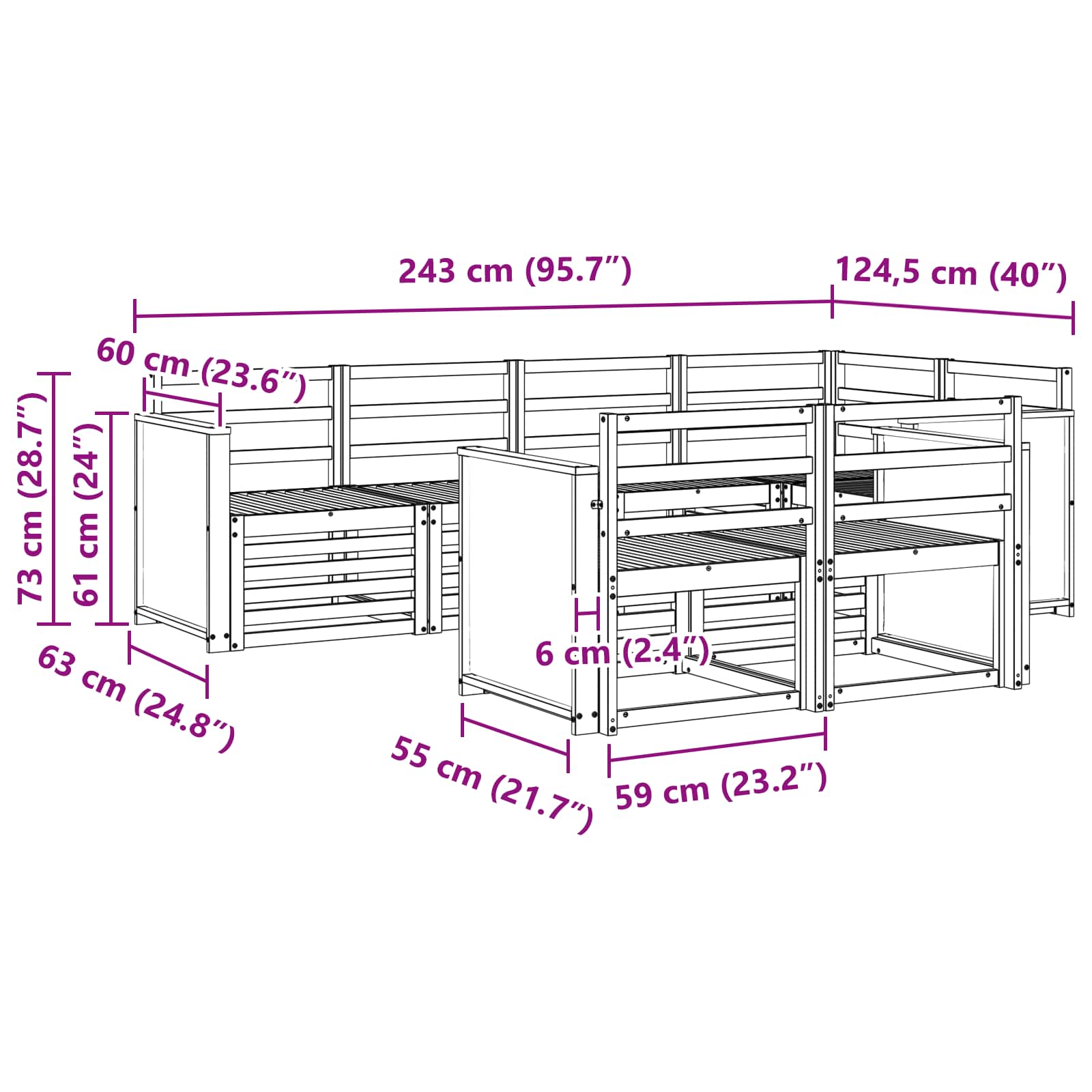 vidaXL Zestaw sofy narożnej 6 pcs naturalny Lite Drewno Akacji