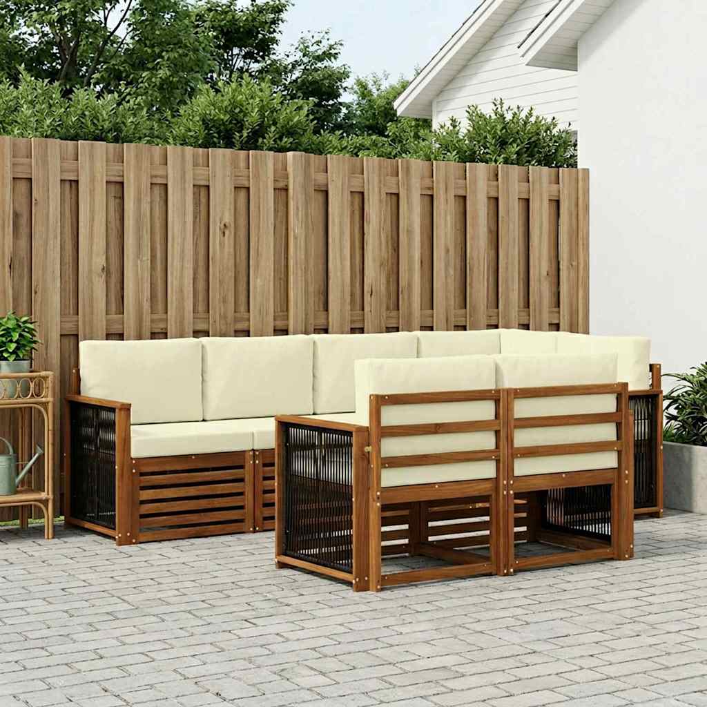 vidaXL Zestaw sofy narożnej z poduszką 6 pcs Naturalny i Kremowy