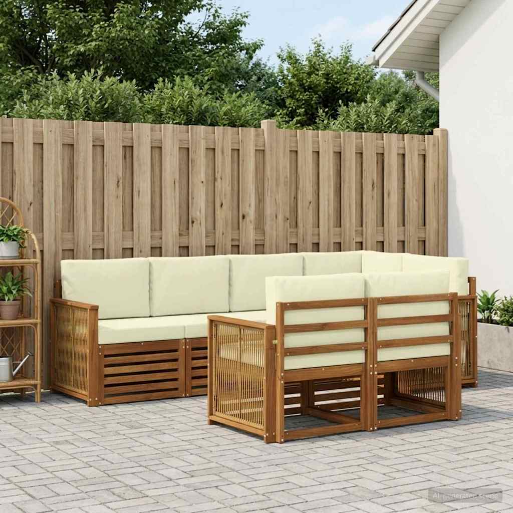 vidaXL Zestaw sofy narożnej z poduszką 6 pcs Naturalny i Kremowy