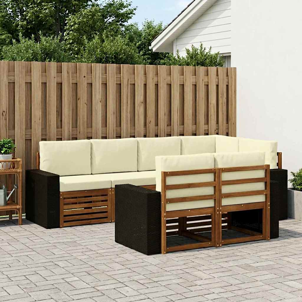 vidaXL Zestaw sofy narożnej z poduszką 7 pcs Naturalny i Kremowy