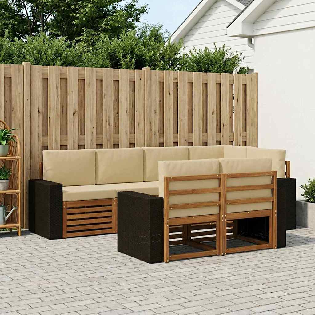 vidaXL Zestaw sofy narożnej z poduszką 7 pcs Naturalny i Beżowy