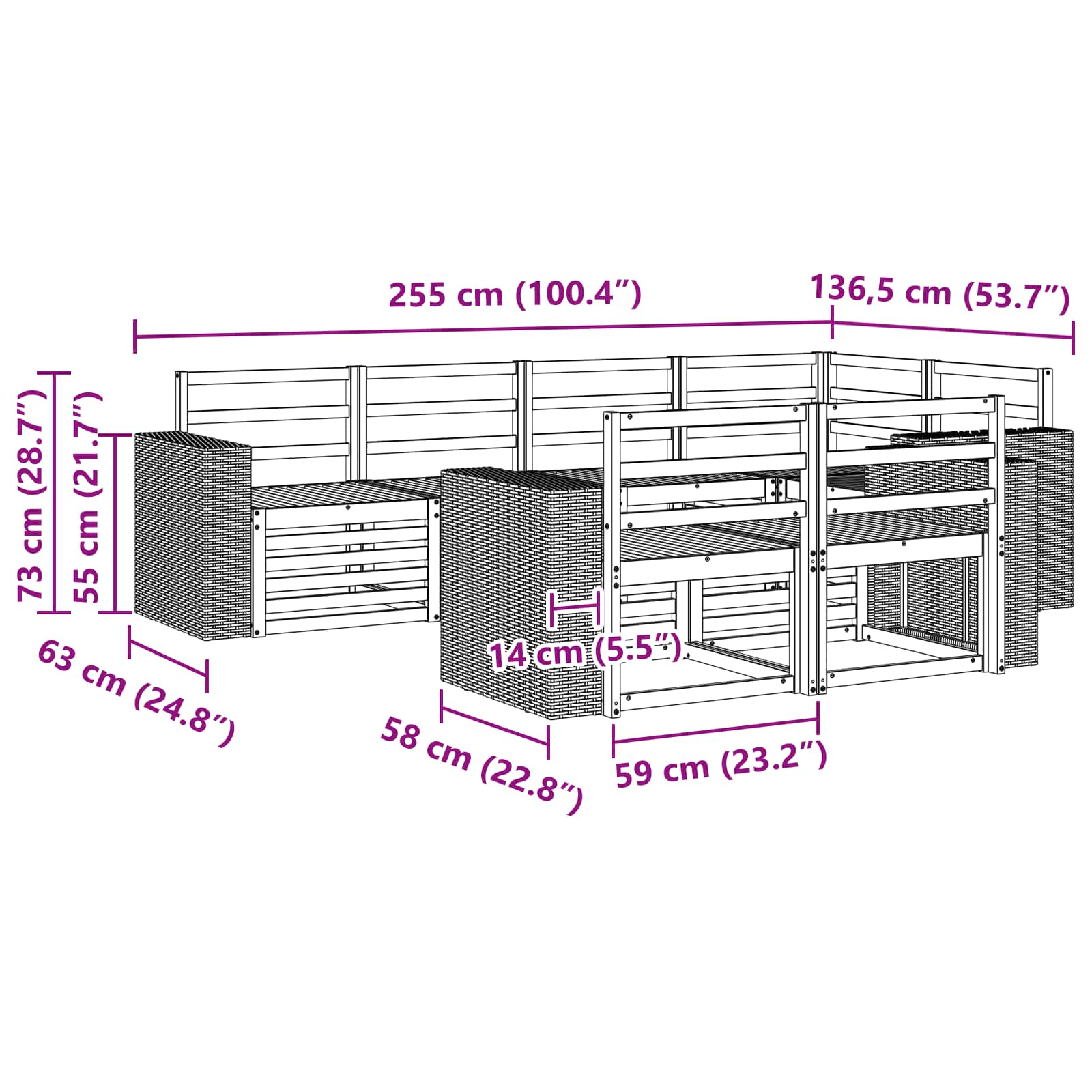 vidaXL Zestaw sofy narożnej 7 pcs naturalny