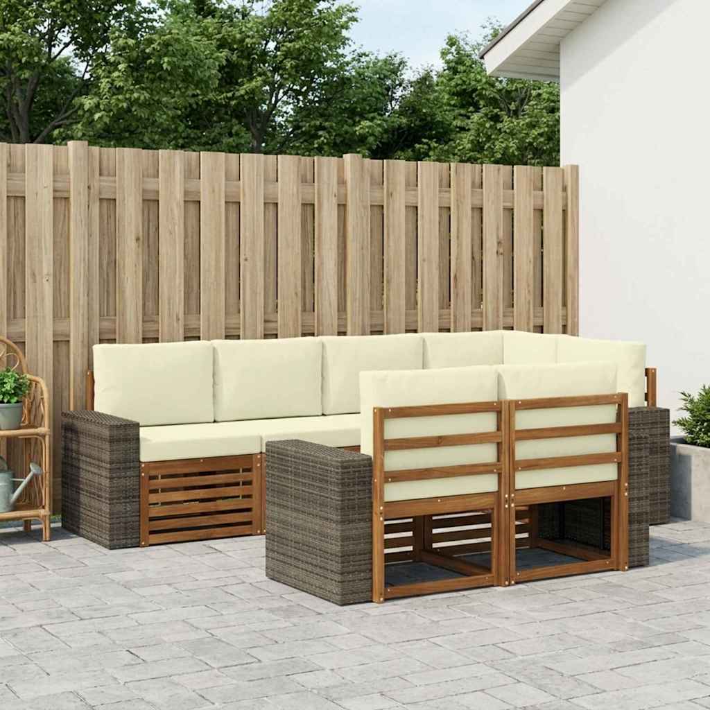 vidaXL Zestaw sofy narożnej z poduszką 7 pcs Naturalny i Kremowy