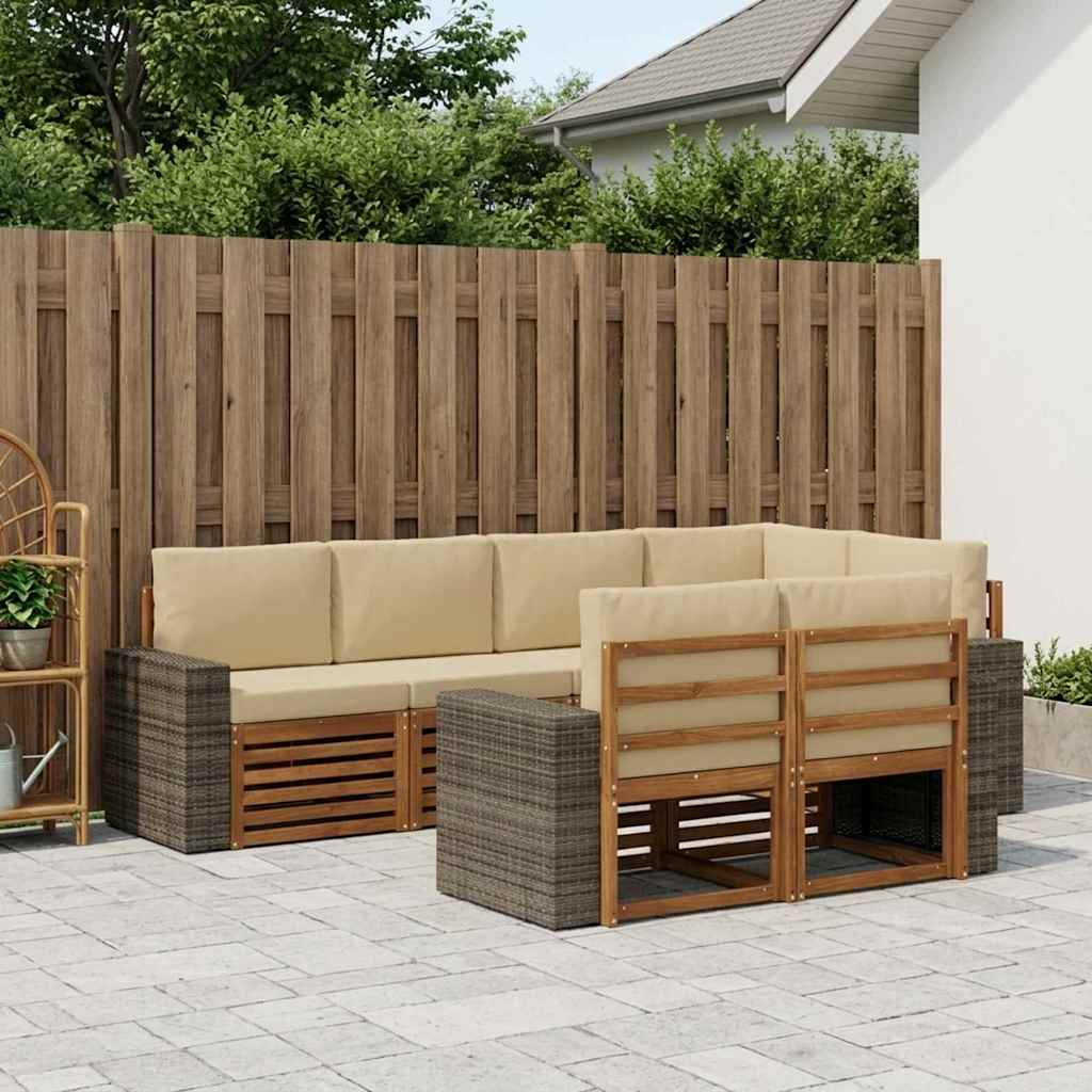 vidaXL Zestaw sofy narożnej z poduszką 7 pcs Naturalny i Beżowy