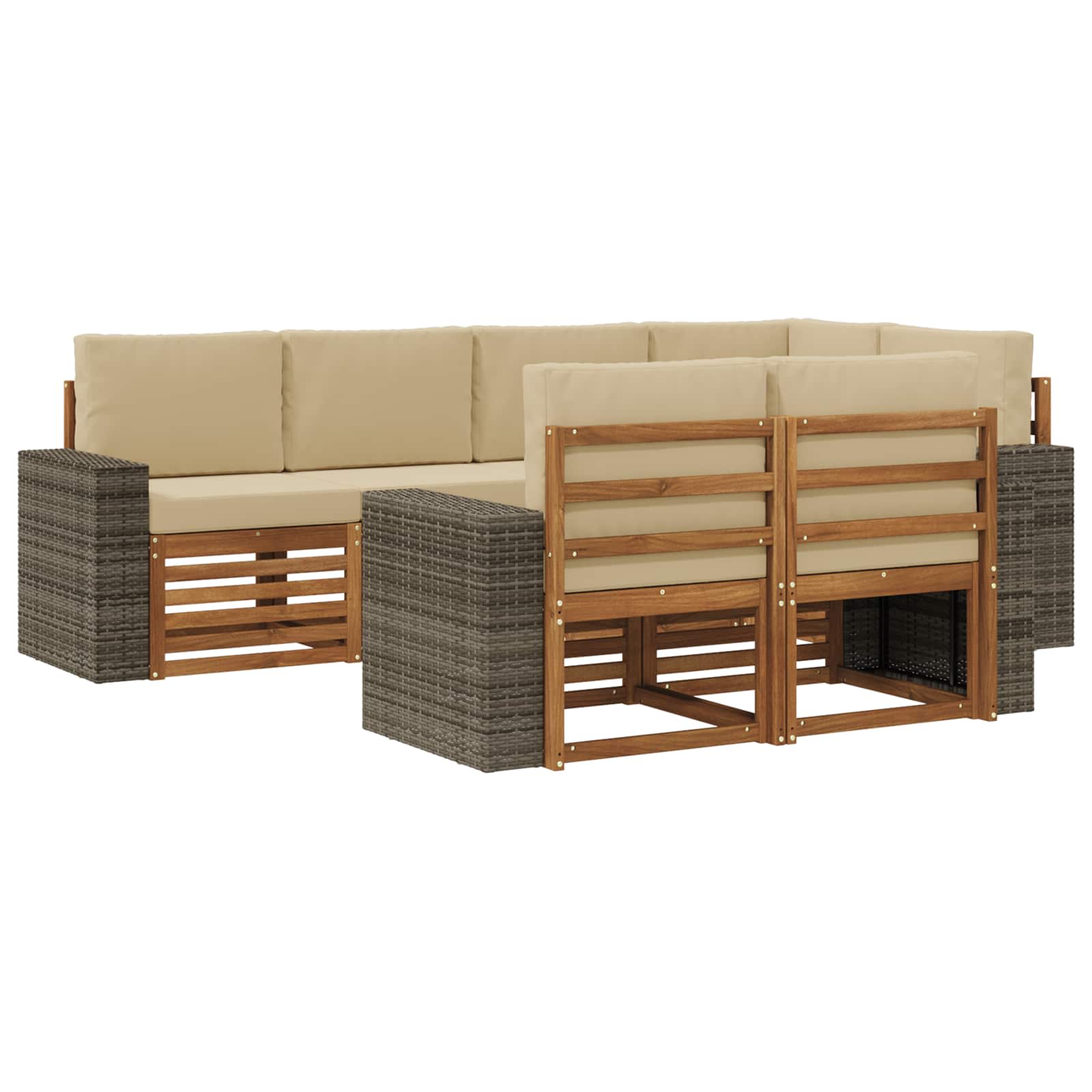 vidaXL Zestaw sofy narożnej z poduszką 7 pcs Naturalny i Beżowy