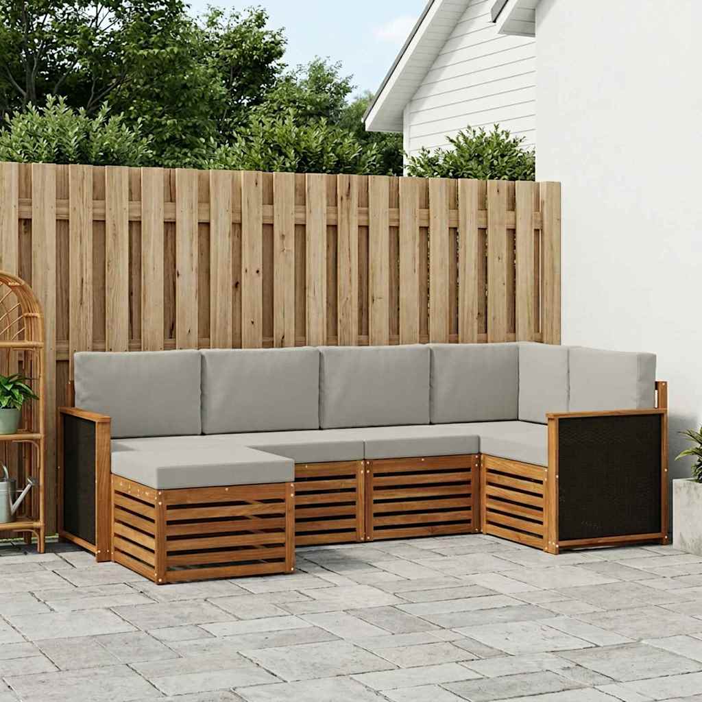 vidaXL Zestaw sofy narożnej z poduszką 5 pcs Naturalny i jasnoszary
