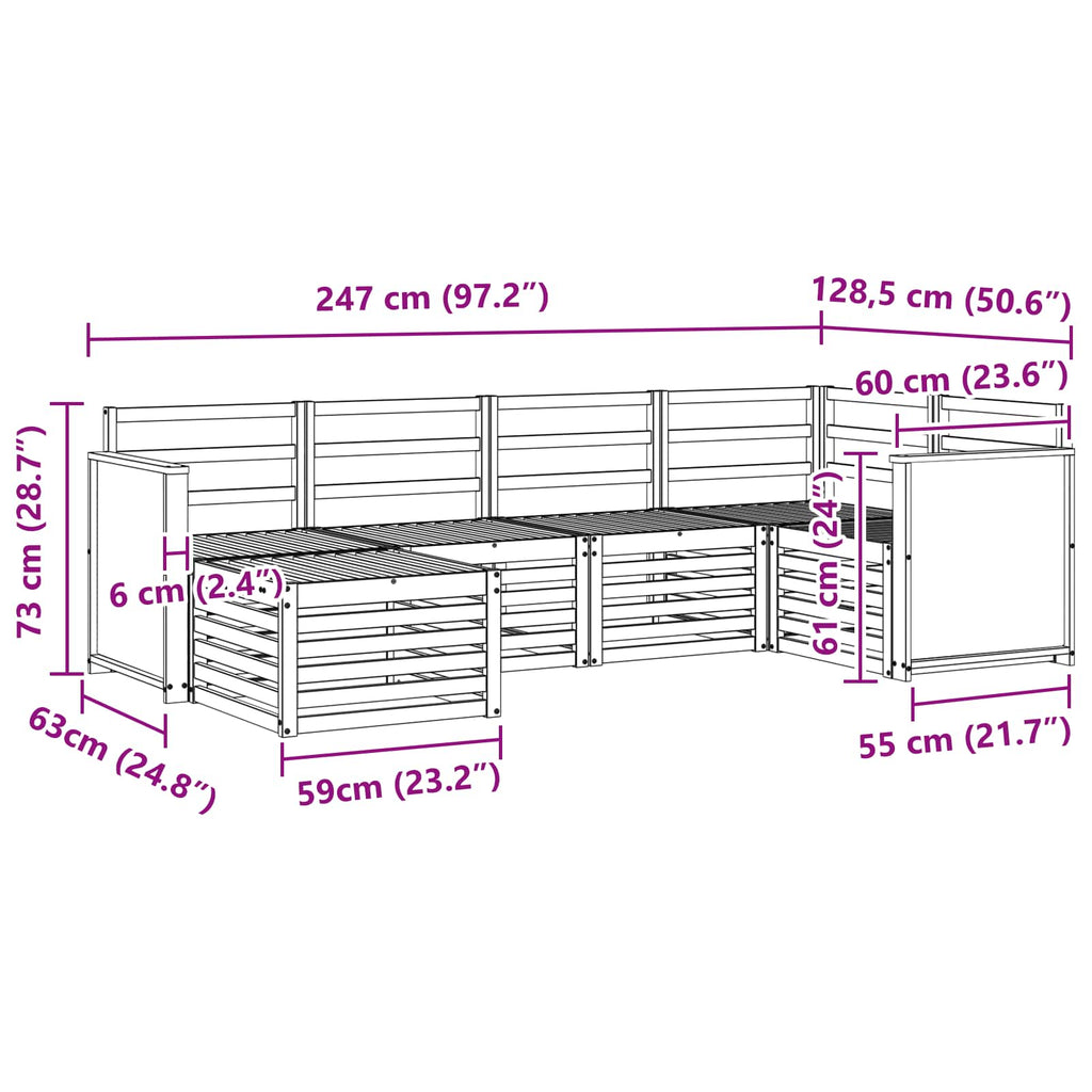vidaXL Zestaw sofy narożnej 5 pcs naturalny Lite Drewno Akacji