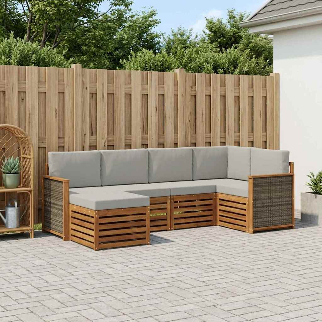 vidaXL Zestaw sofy narożnej z poduszką 5 pcs Naturalny i jasnoszary