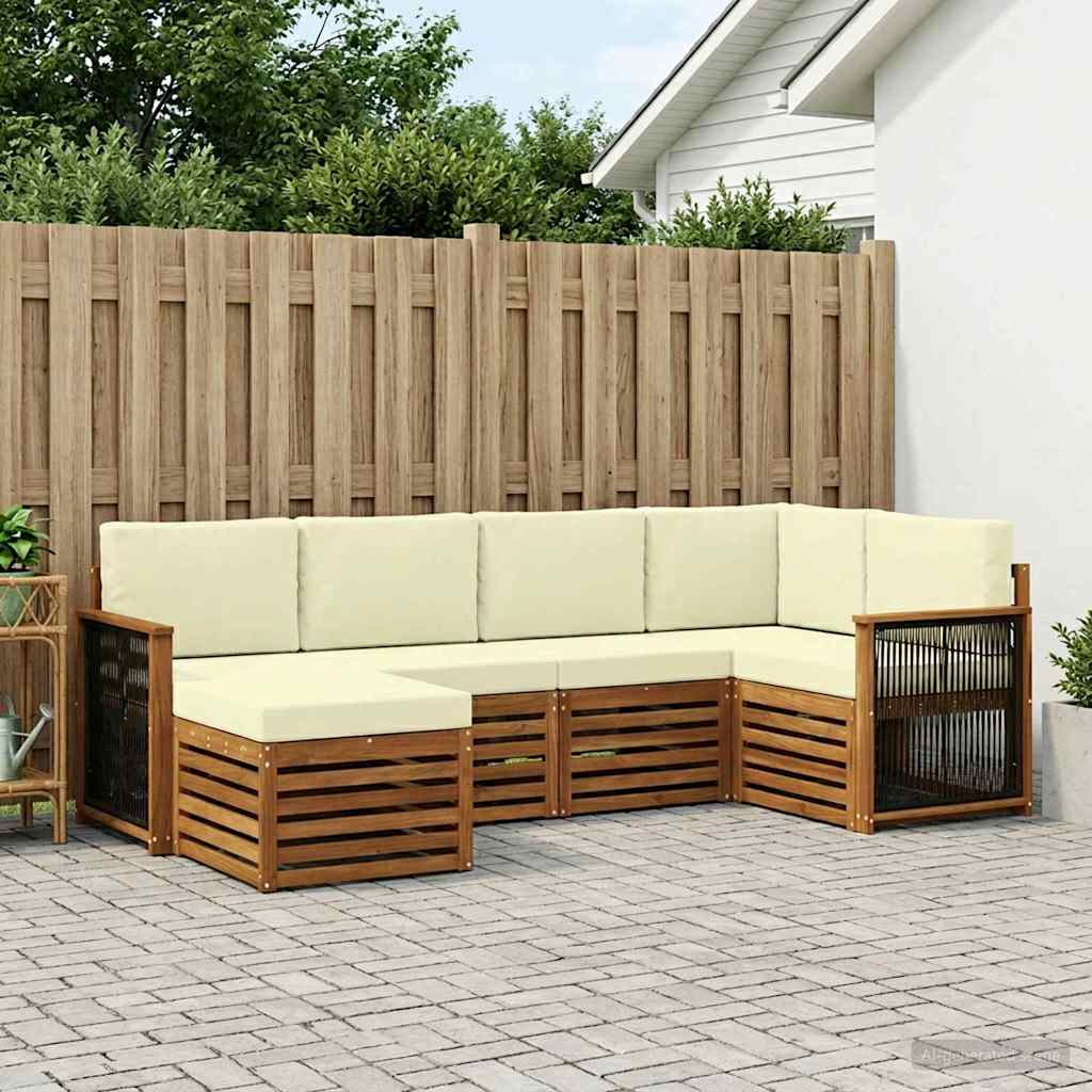 vidaXL Zestaw sofy narożnej z poduszką 5 pcs Naturalny i Kremowy