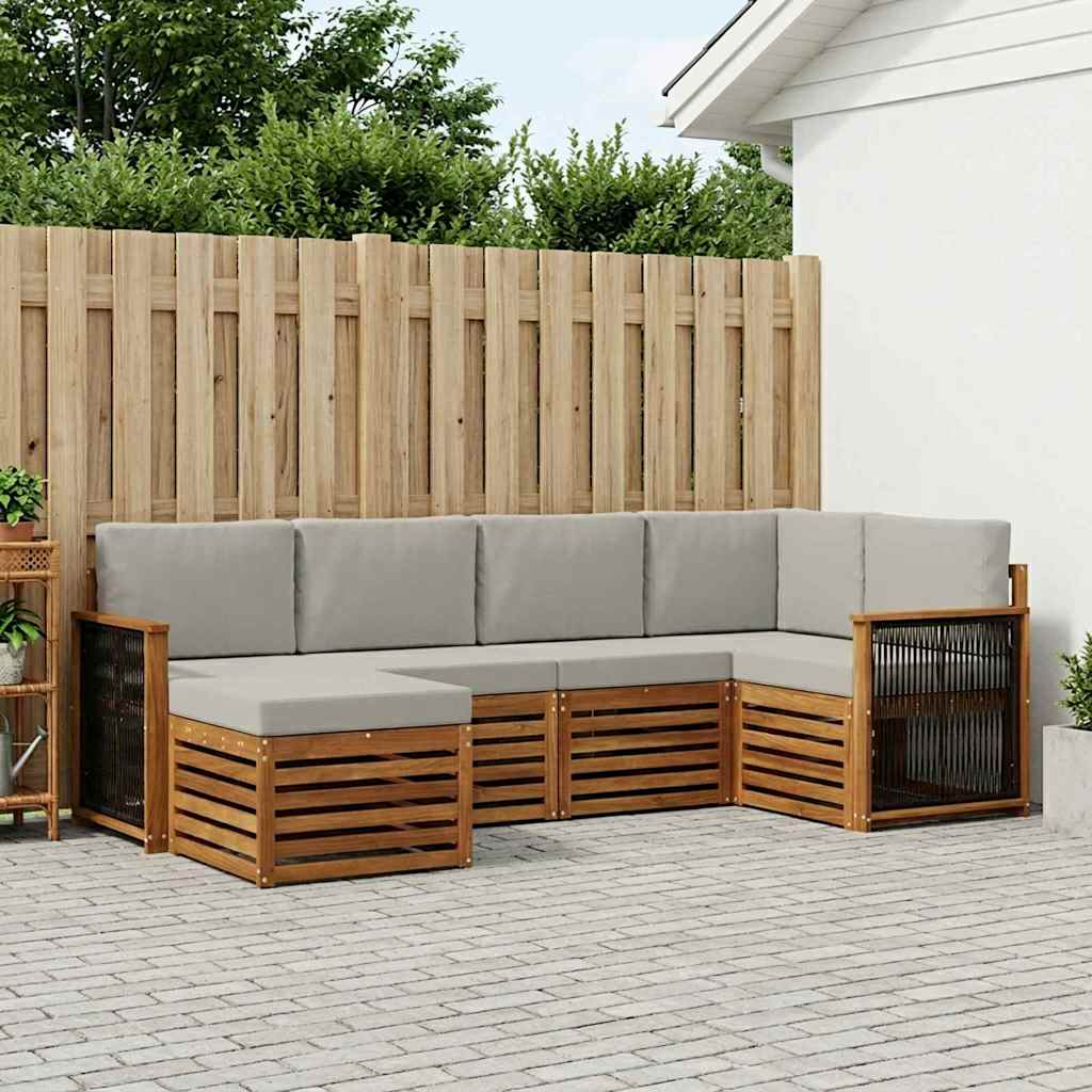 vidaXL Zestaw sofy narożnej z poduszką 5 pcs Naturalny i jasnoszary