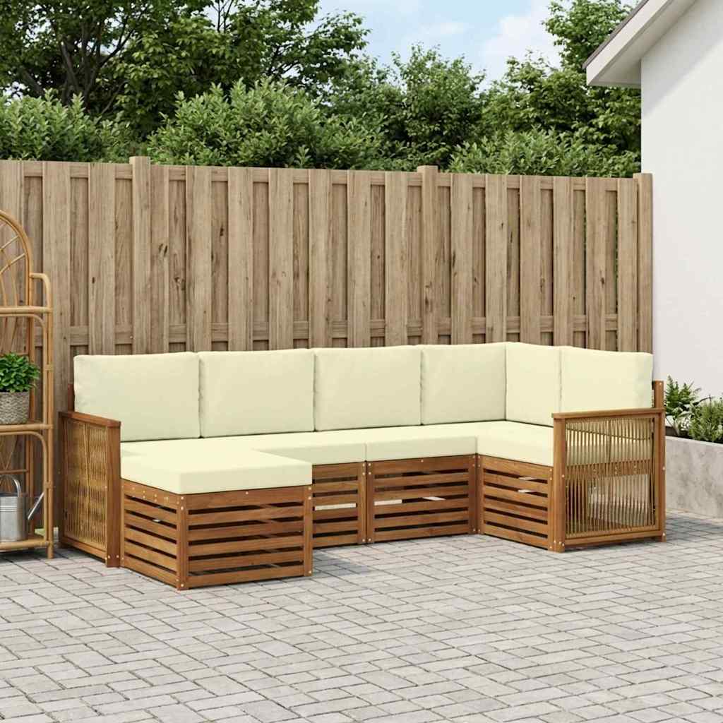 vidaXL Zestaw sofy narożnej z poduszką 5 pcs Naturalny i Kremowy