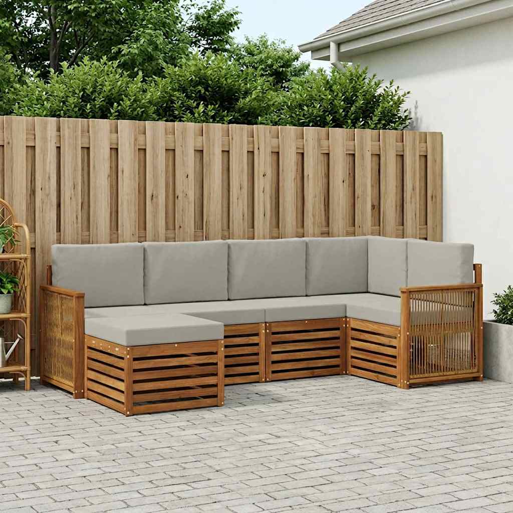 vidaXL Zestaw sofy narożnej z poduszką 5 pcs Naturalny i jasnoszary