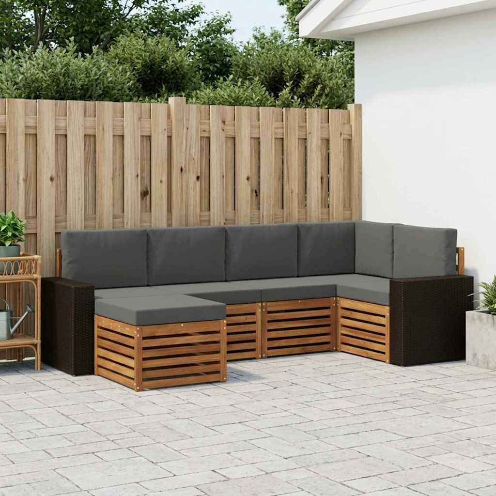 vidaXL Zestaw sofy narożnej z poduszką 6 pcs Naturalny i Antracytowy