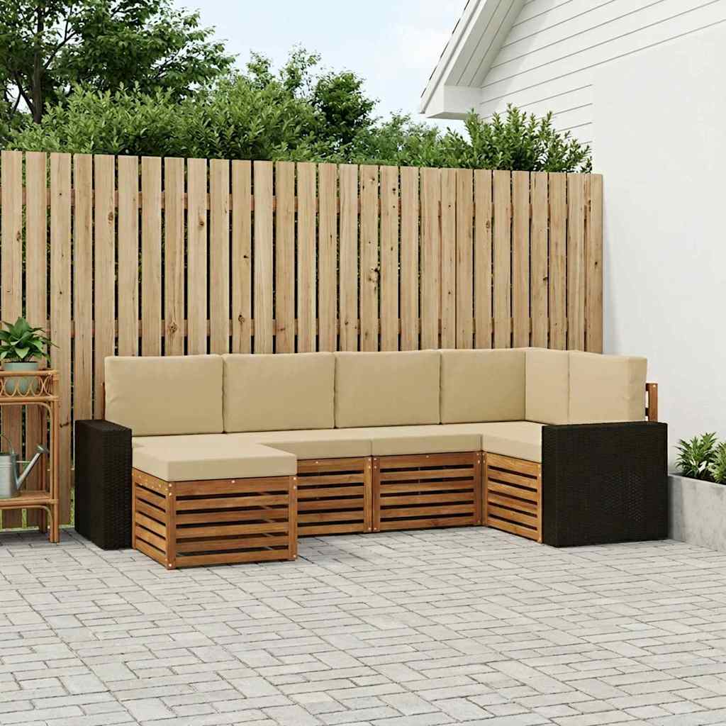 vidaXL Zestaw sofy narożnej z poduszką 6 pcs Naturalny i Beżowy