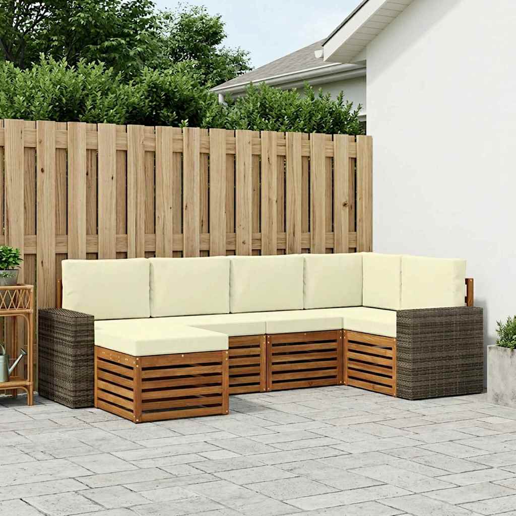 vidaXL Zestaw sofy narożnej z poduszką 6 pcs Naturalny i Kremowy