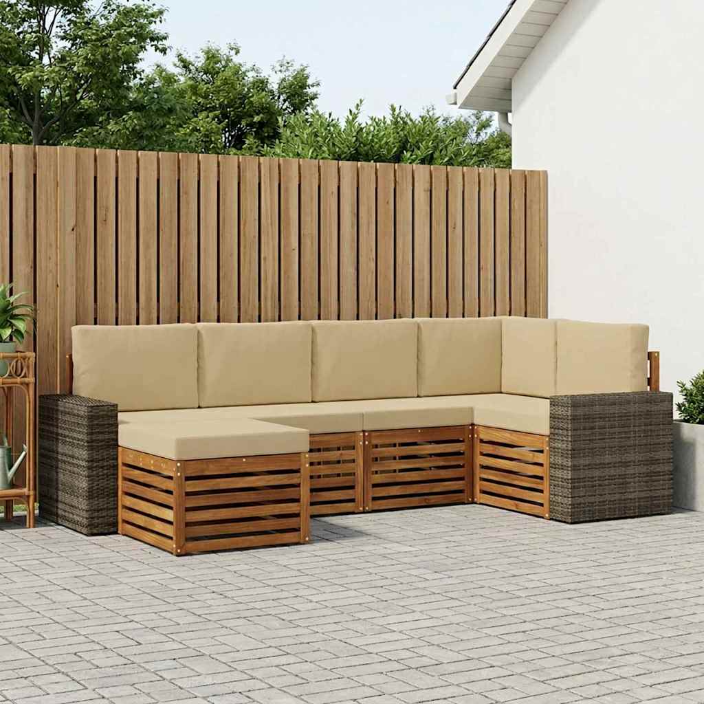 vidaXL Zestaw sofy narożnej z poduszką 6 pcs Naturalny i Beżowy
