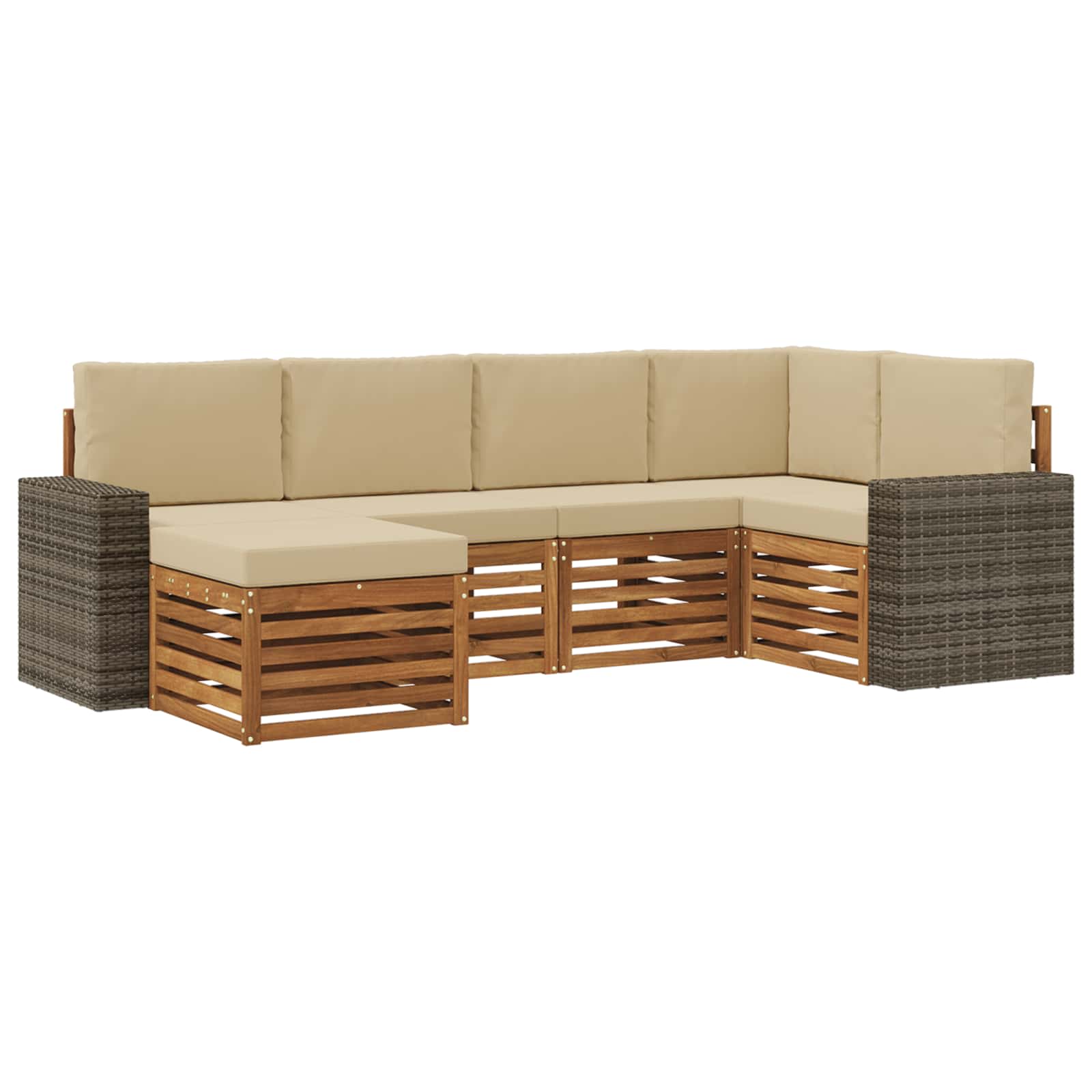 vidaXL Zestaw sofy narożnej z poduszką 6 pcs Naturalny i Beżowy