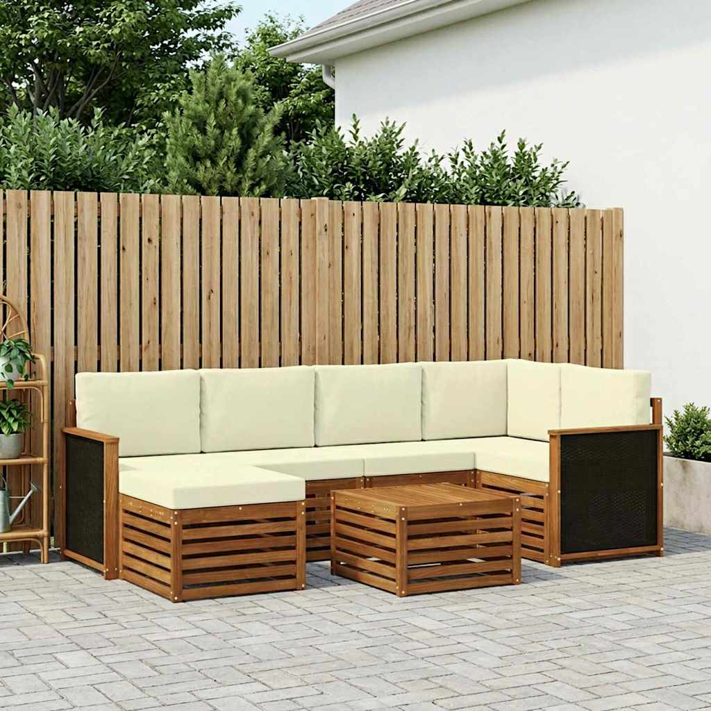 vidaXL Zestaw sofy narożnej z poduszką 6 pcs Naturalny i Kremowy