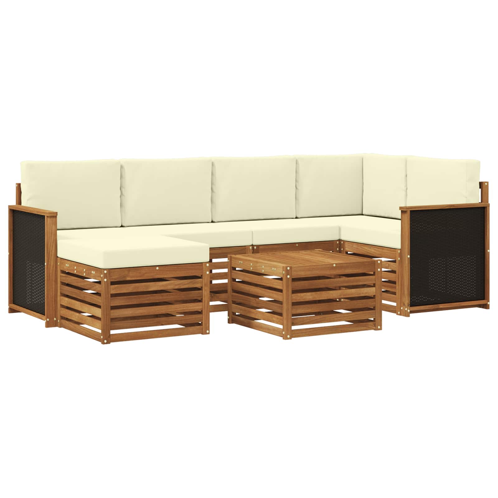 vidaXL Zestaw sofy narożnej z poduszką 6 pcs Naturalny i Kremowy