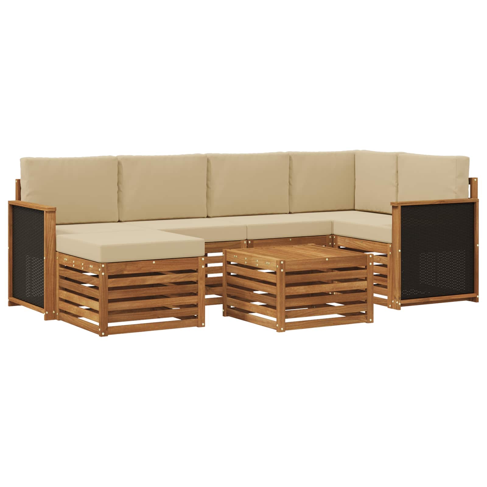 vidaXL Zestaw sofy narożnej z poduszką 6 pcs naturalny