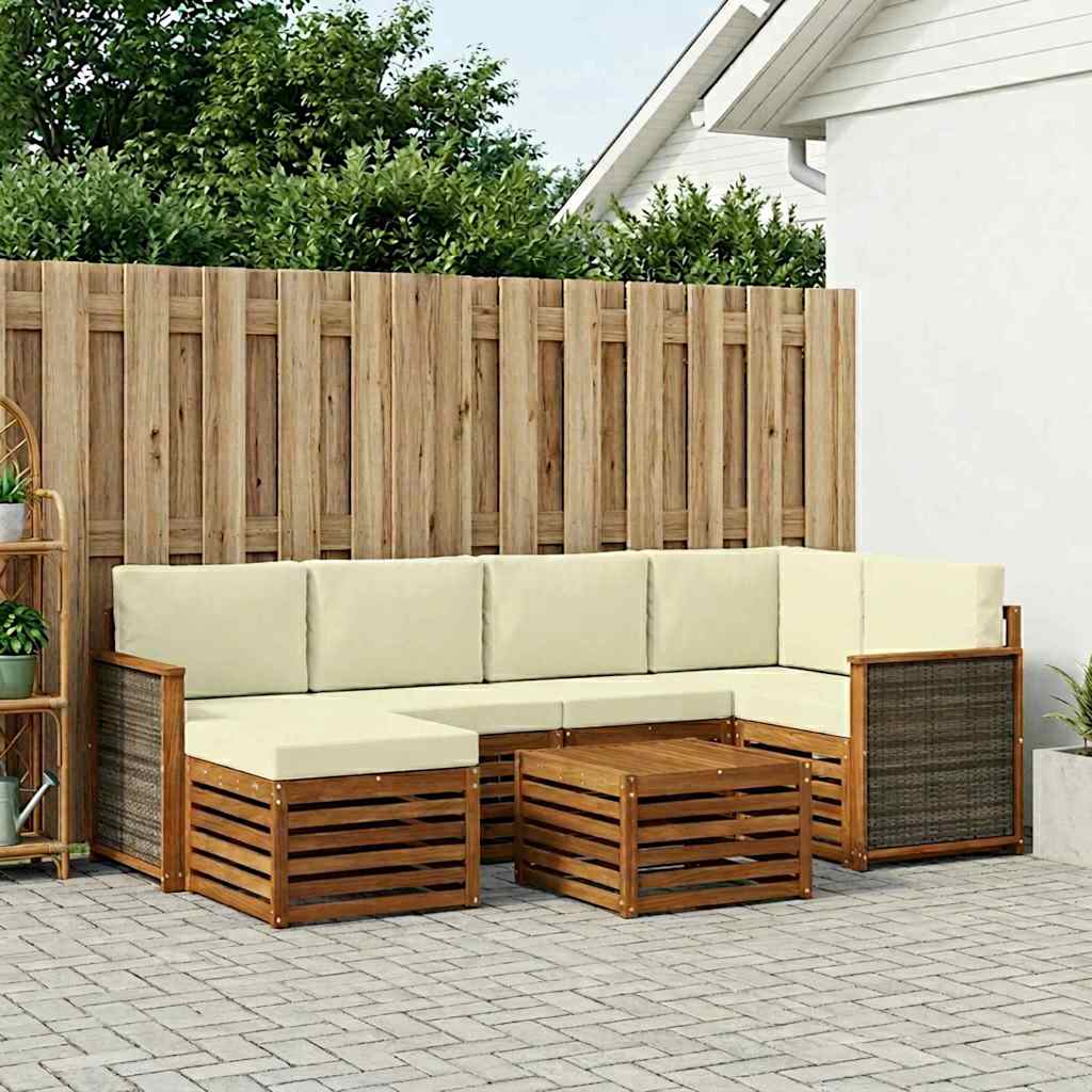 vidaXL Zestaw sofy narożnej z poduszką 6 pcs Naturalny i Kremowy