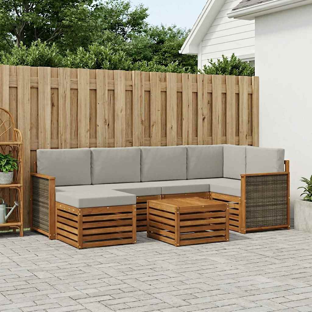 vidaXL Zestaw sofy narożnej z poduszką 6 pcs Naturalny i jasnoszary