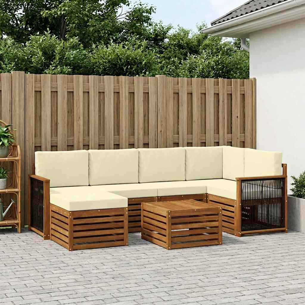 vidaXL Zestaw sofy narożnej z poduszką 6 pcs Naturalny i Kremowy
