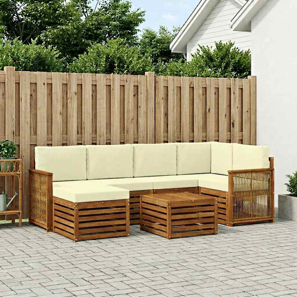 vidaXL Zestaw sofy narożnej z poduszką 6 pcs Naturalny i Kremowy