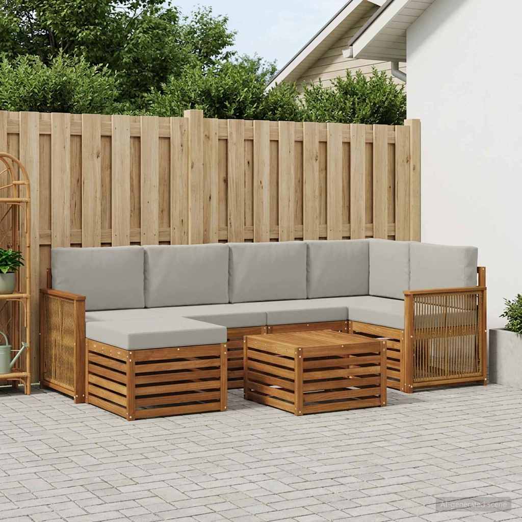 vidaXL Zestaw sofy narożnej z poduszką 6 pcs Naturalny i jasnoszary