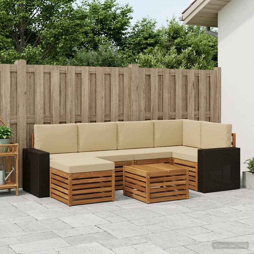 vidaXL Zestaw sofy narożnej z poduszką 7 pcs Naturalny i Beżowy