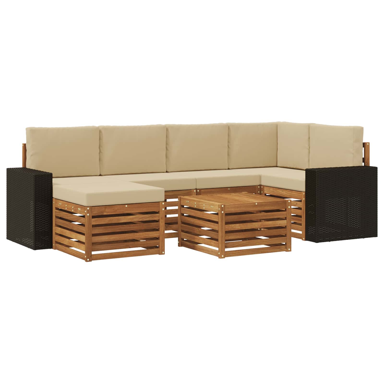 vidaXL Zestaw sofy narożnej z poduszką 7 pcs Naturalny i Beżowy