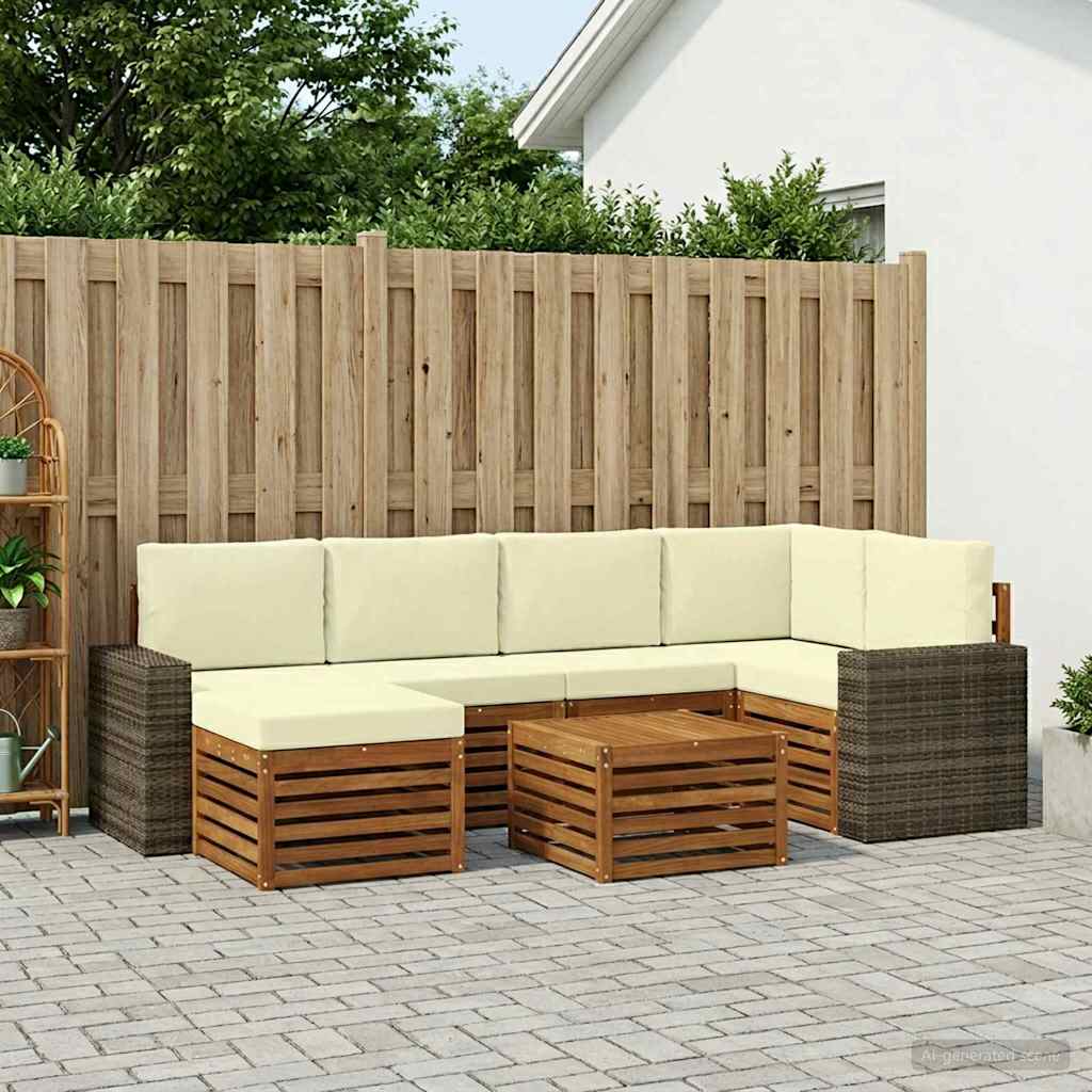 vidaXL Zestaw sofy narożnej z poduszką 7 pcs Naturalny i Kremowy