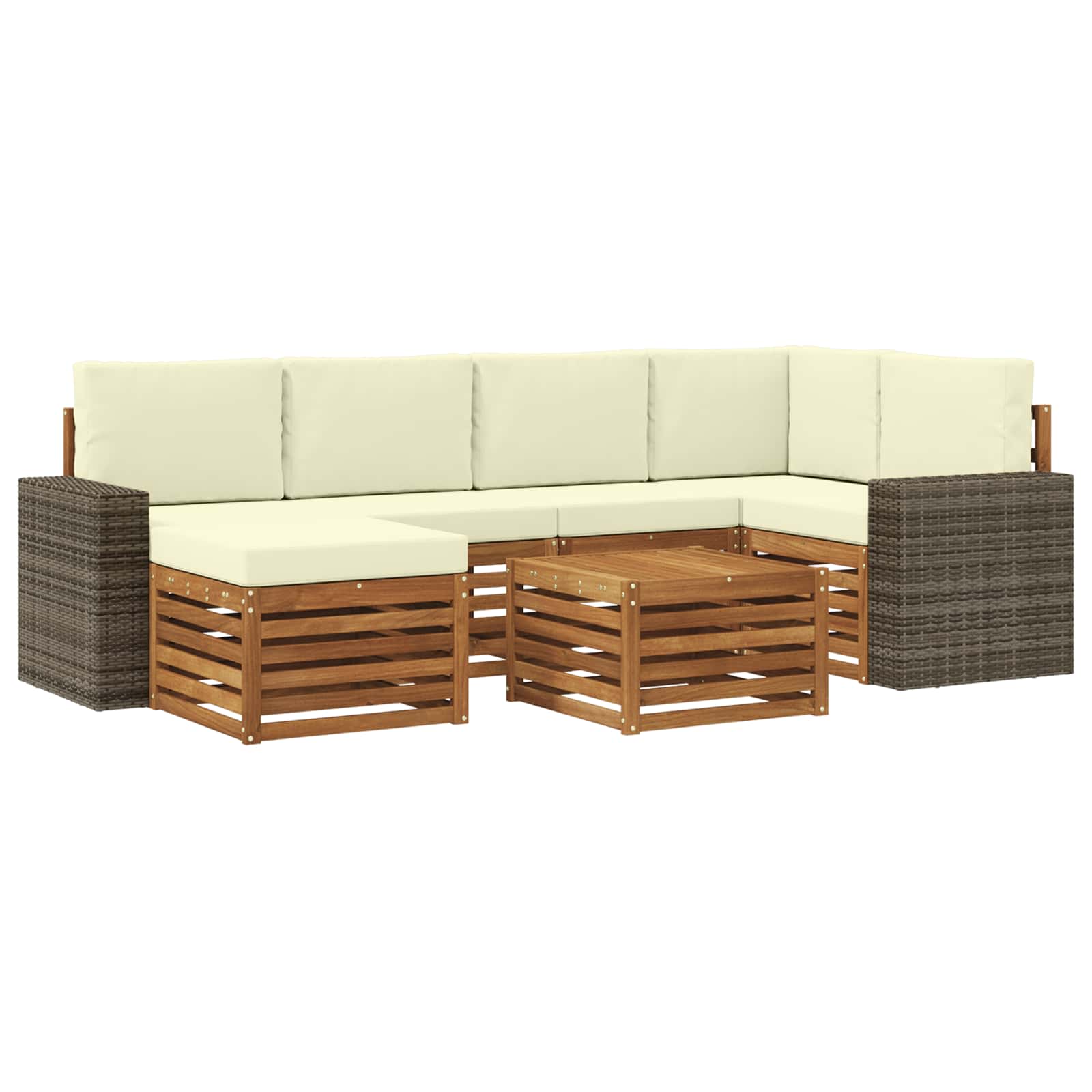 vidaXL Zestaw sofy narożnej z poduszką 7 pcs Naturalny i Kremowy